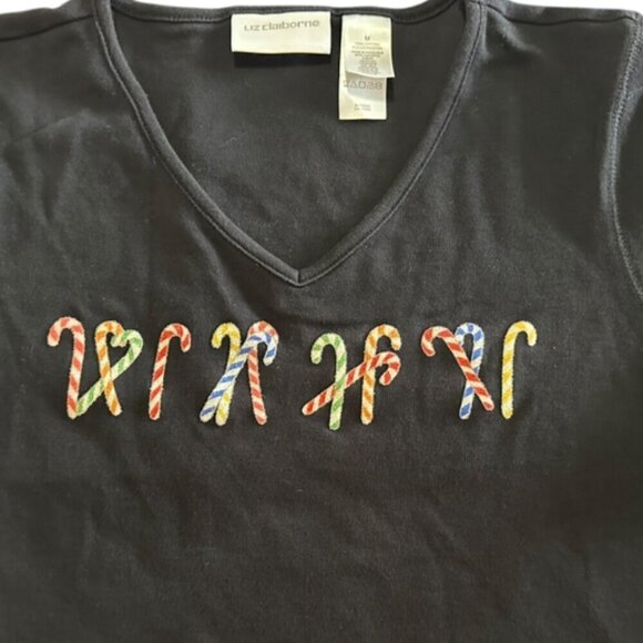 Liz Claiborne Candy Cane Long Sleeve T Shirt Women's Size M​​​​ - Picture 3 of 5